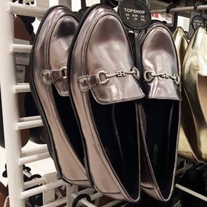 Topshop Dark Silver Metallic Loafers - 9.5